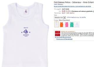 4,51 euros le débardeur Petit Bateau (3-24 mois) différents coloris au lieu de 12€ / livraison gratuite