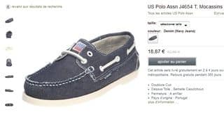 Mocassins homme US Polo Assn à 18 euros