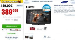 Moins de 390 euros le Téléviseur Samsung LED Full HD 40" (101 cm) 