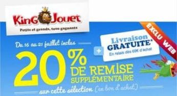 King Jouet : 20% de la valeur en bon d’achat sur une sélection articles (en promo, soldes…)