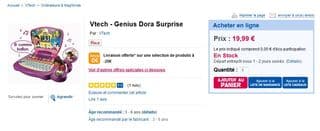 Ordinateur Dora l'exploratrice : Genius Vtech à moins de 20 euros.