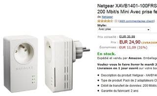 PROMO Adaptateurs CPL 200 Mbits Mini Netgear XAVB1401-100FRS  Avec prise femelle