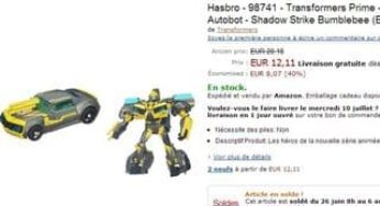 Transformers Prime Robots in Disguise à 12 euros au lieu de 20 euros (et autres modèles)