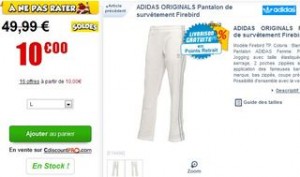 10 euros Pantalon de survêtement femme Adidas Originals blanc/argent (contre 49 euros)