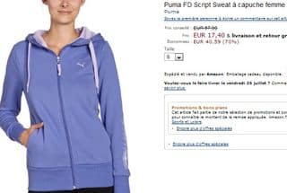 Sweat capuche femme PUMA promo moins 70 pourcent