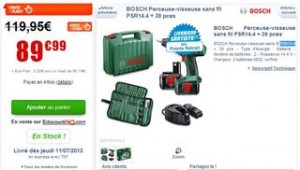 Vente flash Perceuse visseuse sans fil BOSCH PSR14.4  + 2 batteries NiCd + 39 accessoires 