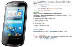 119 euros Smartphone Acer Liquid E1 DUAL (double Sim, double coeur) 