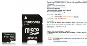 Moins de 40 euros la carte mémoire Micro SDXC 64Go Classe 10 Transcend 