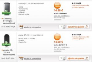 Vente flash de téléphones portables reconditionnes Alcatel ou Samsung chez Orange