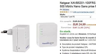 PROMO adaptateurs CPL 500 Mbit/s Nano Netgear XAVB5201-100FRS sans prise femelle