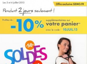 10% supplémentaires SOLDES Gémo (pendant 2 jours)