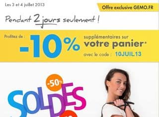 10% supplémentaires SOLDES Gémo (jusqu’a minuit)