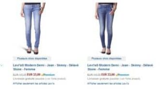 Jean Levi’s femme 33 euros au lieu de 110 euros (livraison gratuite) Jean Levi’s homme 44 euros
