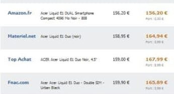 119 euros Smartphone Acer Liquid E1 DUAL (double Sim, double coeur) – plus de 155 euros ailleurs