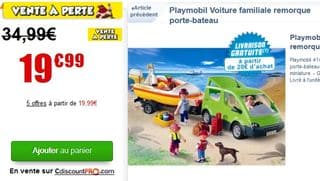 SOLDES Voiture familiale avec remorque porte-bateaux Playmobil (4144) 19,99 euros