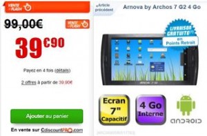 vente flash Archos Arnova 7 G2 4 Go 39 euros