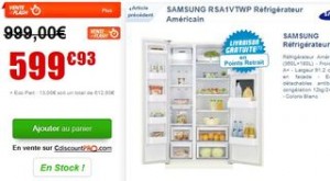 Moins de 600 euros frigo américain SAMSUNG 540L (livraison gratuite relais)