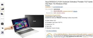 Moins de 500 euros l’ordinateur portable Asus tactile 15,6″ / Core i3 / DD 1To / Windows 8 port inclus