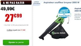 PROMO : Aspirateur souffleur broyeur 2800 W pour seulement 27,99  euros au lieu de 49,90 euros 