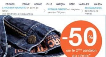 KIABI : 1 pantalon ou jean acheté = le deuxième à moitié prix