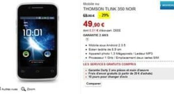 Moins de 50 euros Smartphone Android tactile double Sim Thomson (sans engagement / port inclus) au lieu de 69,90 euros