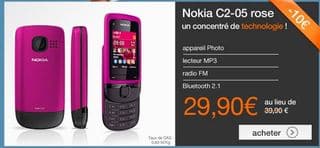 Vente flash Téléphone Nokia C2-05 Rose a moins de 30 euros (port inclus/sans engagement)