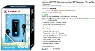 Moins de 30 euros le Baladeur MP3 Antichoc Fitness Transcend 8Go (livraison gratuite)