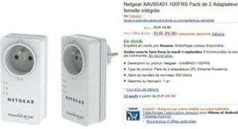 Moins de 30 euros les 2 Adaptateurs CPL 500 Mbit/s Nano avec Prise femelle Netgear (port inclus)