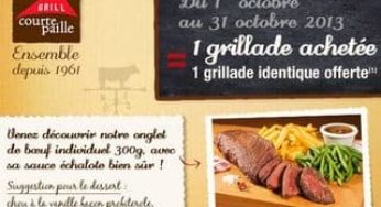 Courtepaille : 1 grillade acheté = 1 gratuite