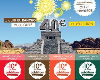 El Rancho : 4 coupons à imprimer moins 10 euros sur votre addition