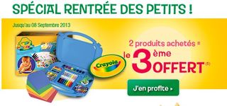 Offre Crayola 2 produits achetes lle 3eme gratuit