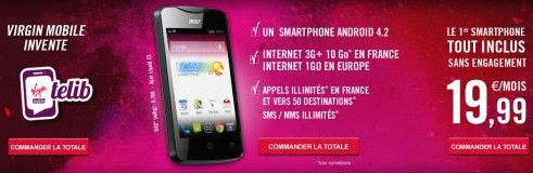 Offre Telib Virgin Mobile avec Smartphone