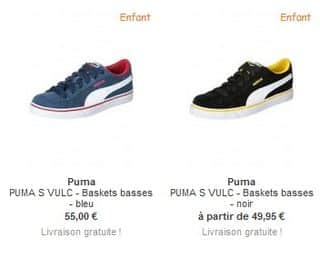 25 euros les baskets enfant Puma S Vulc (au lieu de 50 euros) du 35 au 39