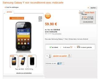 Moins de 60 euros le smartphone Galaxy Y Samsung reconditionnés Orange 