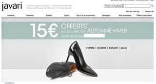 15 euros offerts pour 40 euros d’achats Javari (Chaussures et sacs) – livraison gratuite / plus que 6 jours…