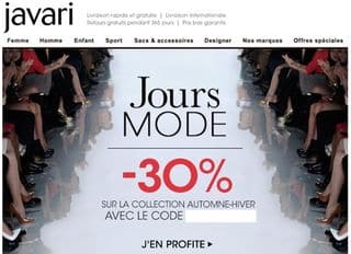 code promo javari 30 pourcent jours mode