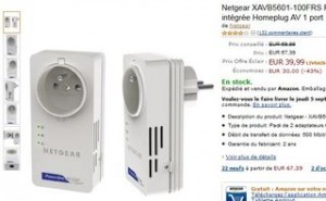 Pack 2 Adaptateurs CPL 500 Mbit/s Netgear avec prise femelle 39,90 euros