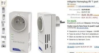 Pack 2 Adaptateurs CPL 500 Mbit/s Netgear avec prise femelle 39,90 euros (port inclus)