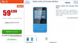 vente flash NOKIA Asha 210 Dual Sim bleu