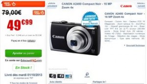 vente flash l’appareil photo Canon A2450 a moins de 50 euros