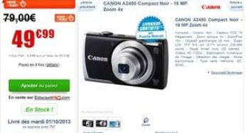 Moins de 50 euros le CANON A2450 Compact (16 MPx, Zoom 4x) – port inclu