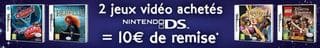 15 euros offerts pour 2 jeux video DS achetes