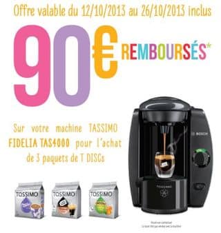 9 euros la Cafetiere a dosette Tassimo Bosch offre de remboursement