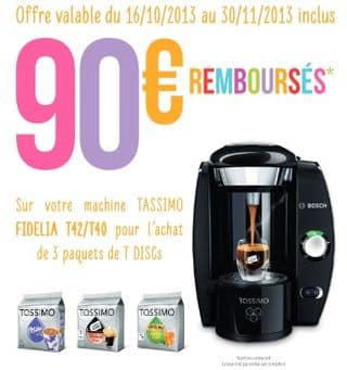 9 euros la Cafetiere a dosette Tassimo Bosch offre de remboursement