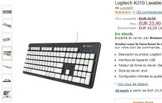 Clavier filaire USB Logitech K310 Lavable à 29,90 euros 