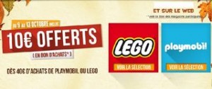 10 euros offerts pour 40 euros d’achats Lego Playmobil