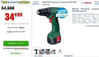 Perceuse visseuse sans fil BOSCH PSR 960 à 35 euros