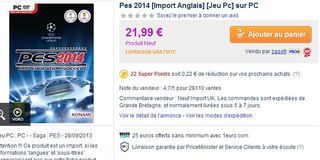 21,99 euros jeu vidéo PES 2014 pour Pc (livraison gratuite / import anglais)