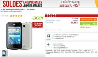 Smartphone Acer Liquid Z2 Duo à moins de 60 euros (double Sim, Androïd 4.1) – à partir de 75€ ailleur