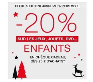 Offre FNAC Adhérents sur les jouets : 20% en cheque FNAC dès 25 euros d’achat 